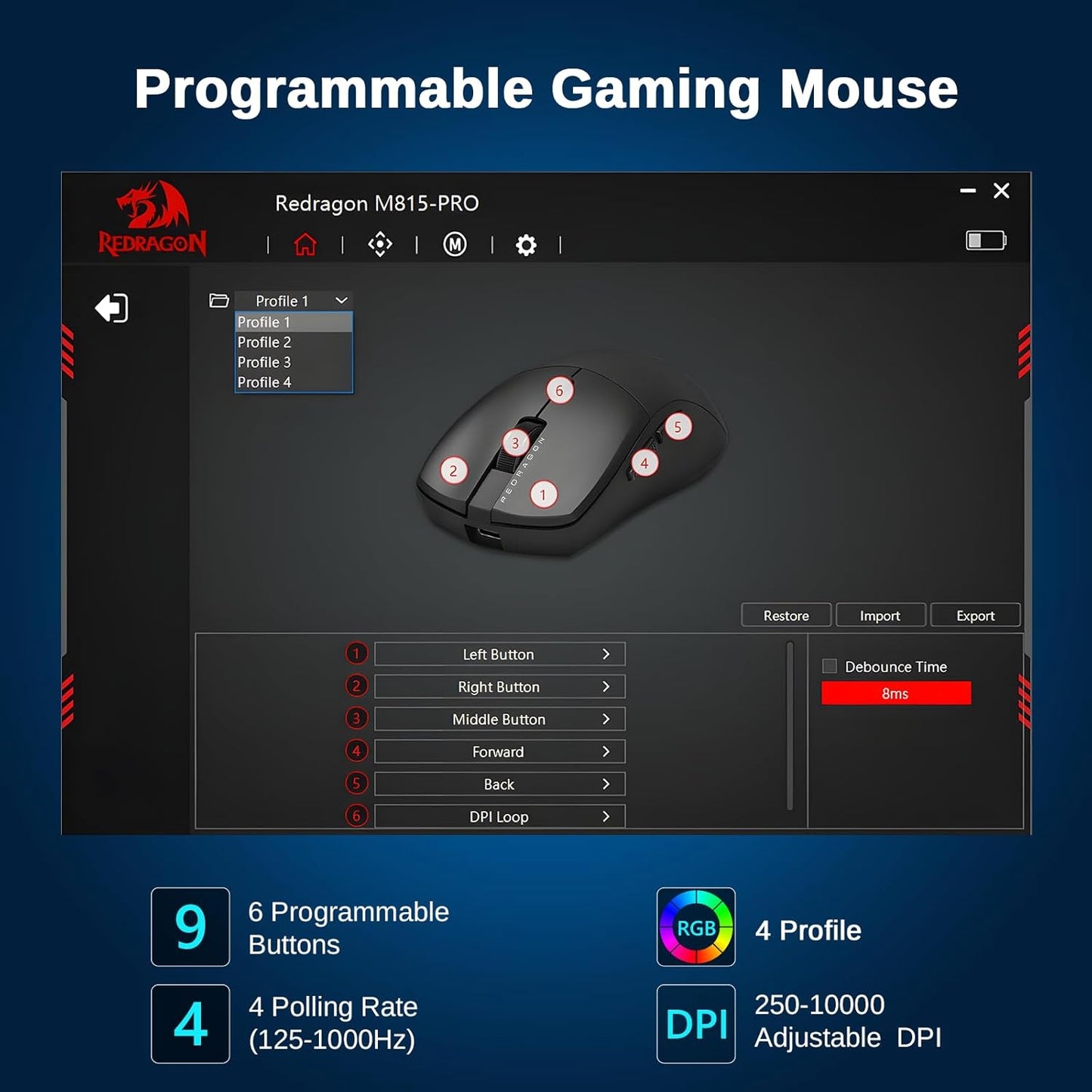 Redragon 3-Mode Wireless Gaming Mouse M815PRO
