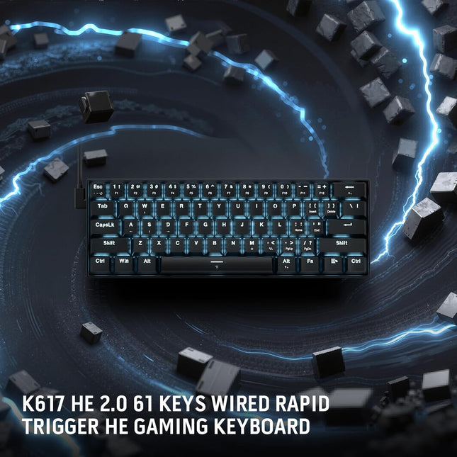 Redragon K617 HE Rapid Trigger Gaming Keyboard, 60% 61 Keys Wired Mechanical Keyboard w/Hyper-Fast Actuation, Dedicated Hall Effect Magnetic Switch, Actuation Point Adjustable, Essential Black