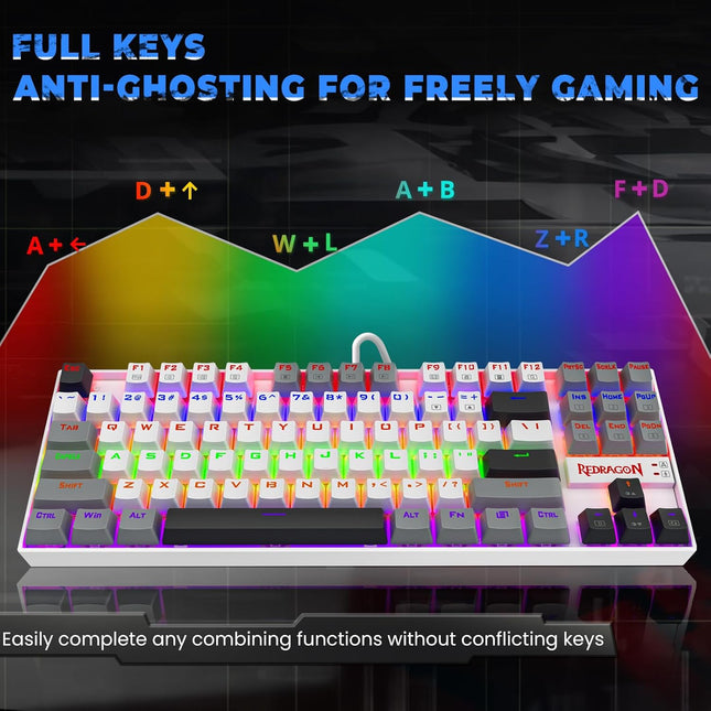 Redragon K552 Mechanical Gaming Keyboard, 87-Key Compact, LED Gaming Keyboard with Red Switches, Anti-Ghosting, Metal Frame for PC Gaming & Typing, Beginner-Friendly (Neo Nocturne)