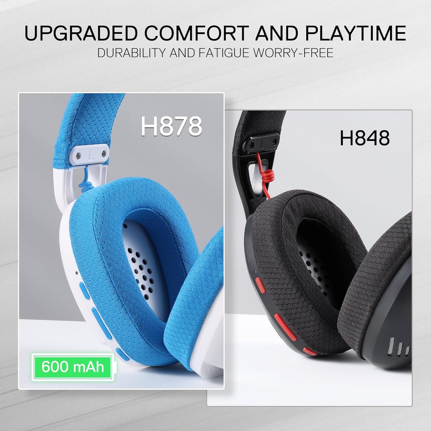 Redragon H878 3-Mode Wireless Blue Lighting Gaming Headset - Lightweight - 7.1 Surround Sound