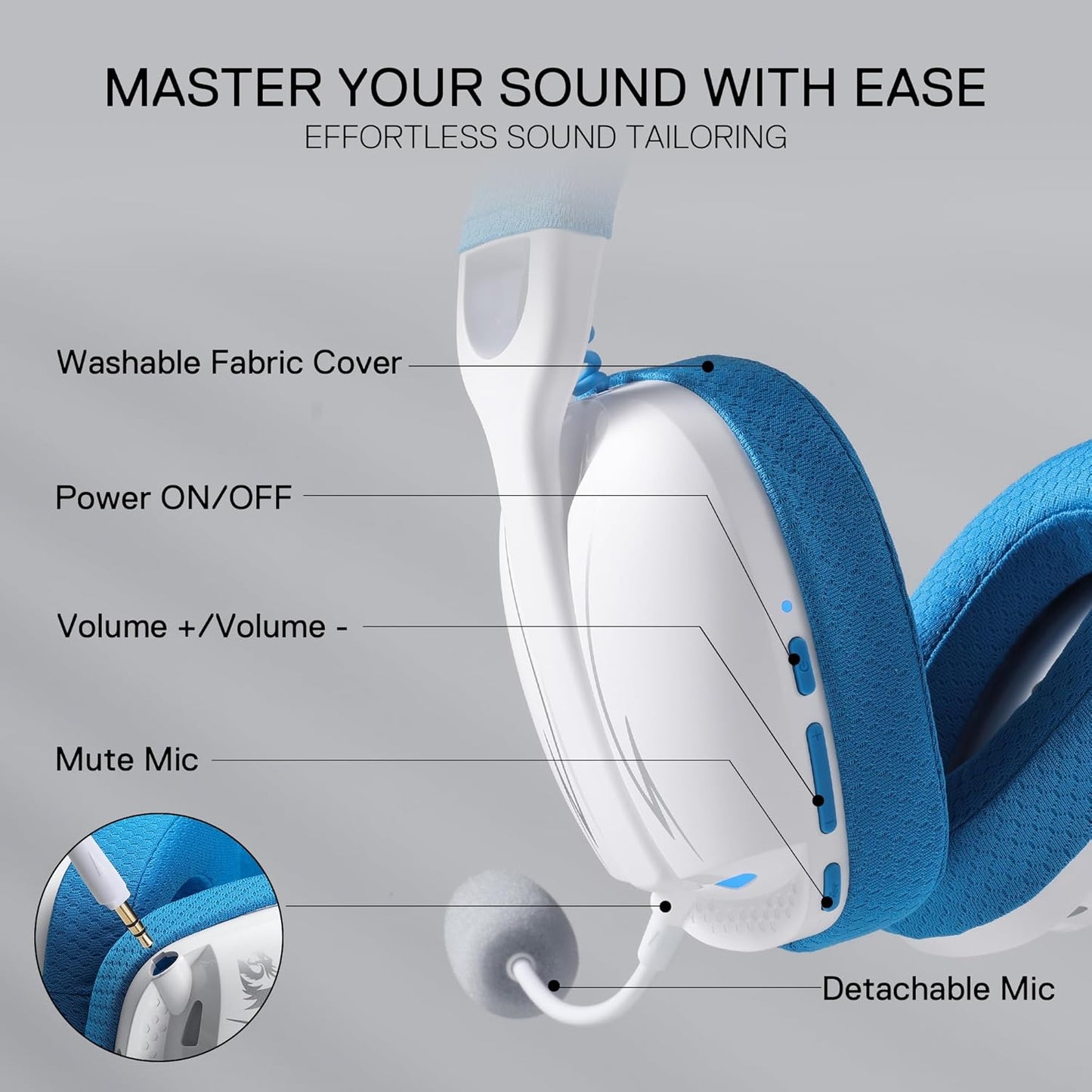 Redragon H878 3-Mode Wireless Blue Lighting Gaming Headset - Lightweight - 7.1 Surround Sound