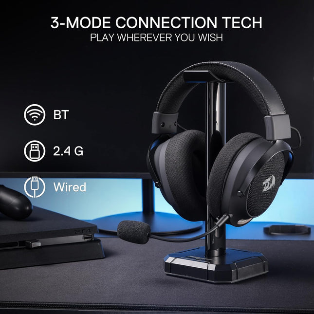 Redragon H858 3-Mode Wireless Gaming Headset, 7.1 Surround Sound + Redragon HA300 Scepter Pro Headset Stand Rgb.