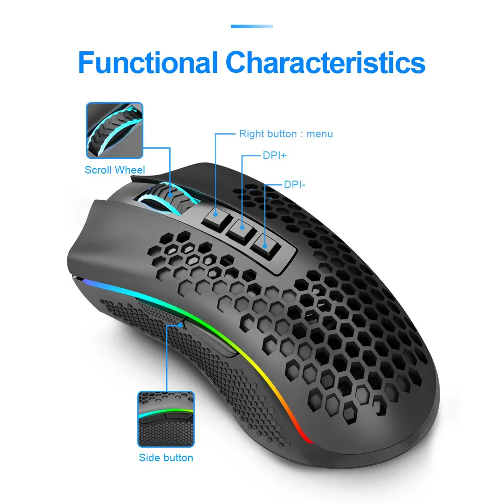 Redragon Storm Pro M808 - KS RGB USB 2.4G Wireless Gaming Mouse Mouse 25 JOD