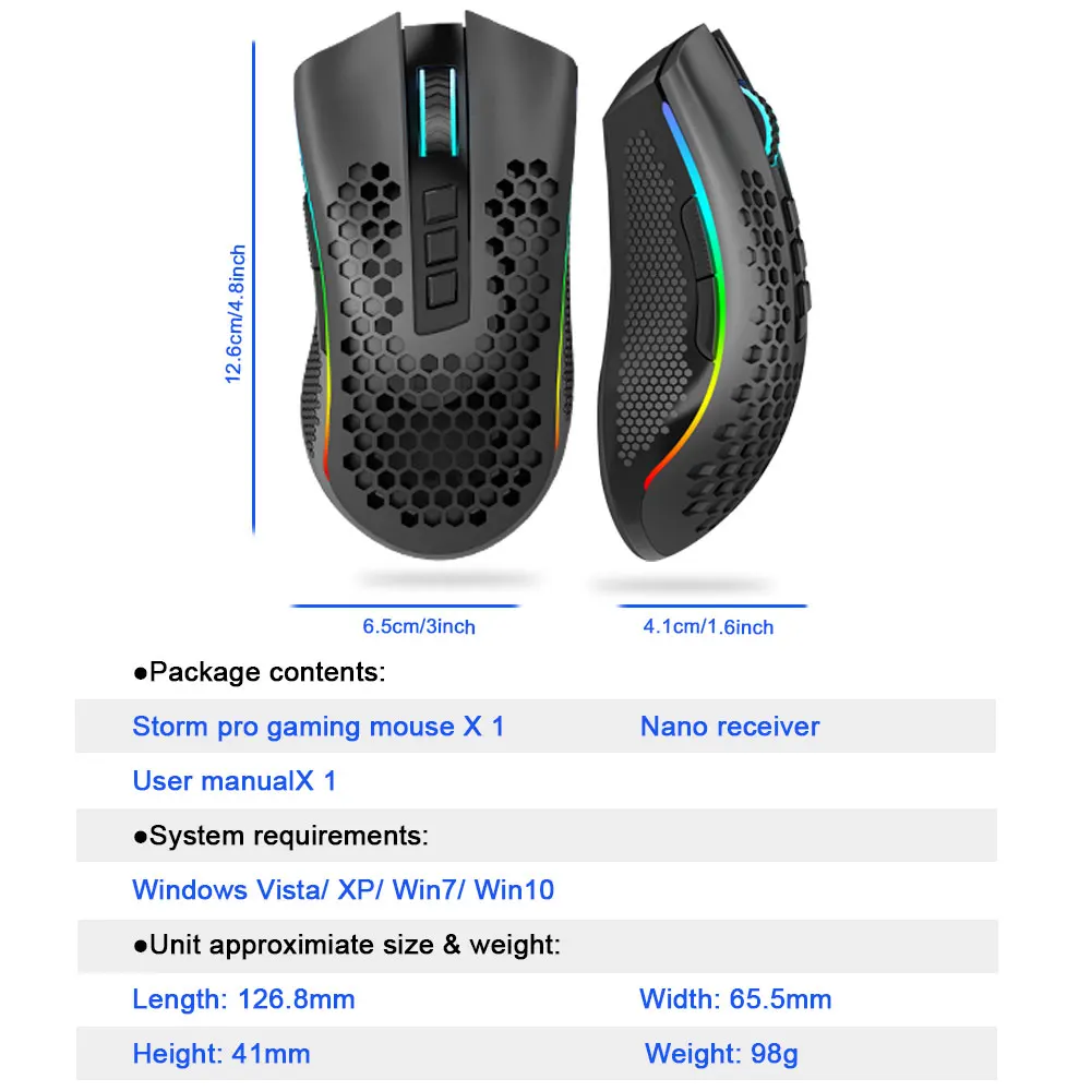 Redragon Storm Pro M808 - KS RGB USB 2.4G Wireless Gaming Mouse Mouse 25 JOD