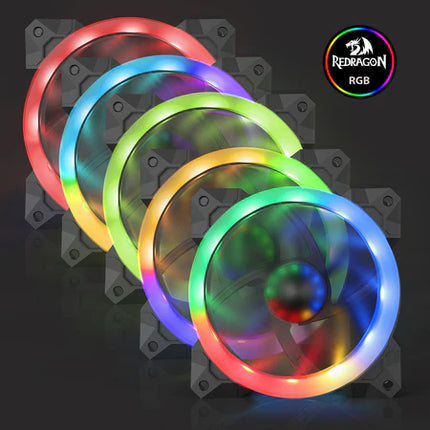علبة كمبيوتر Redragon GC-F008 بمروحة تبريد 120 مم، ومروحة LED RGB ذات تدفق هواء عالي وهادئة ومبرد وحدة المعالجة المركزية ومشعات (3 مجموعات)