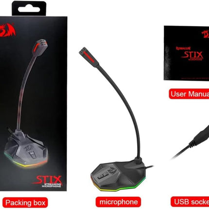 Redragon GM99 STIX USB RGB Gaming Stream Desktop Microphone to To Streaming, Podcasting,Studio Recording,YouTube,Skype for PC/Laptop