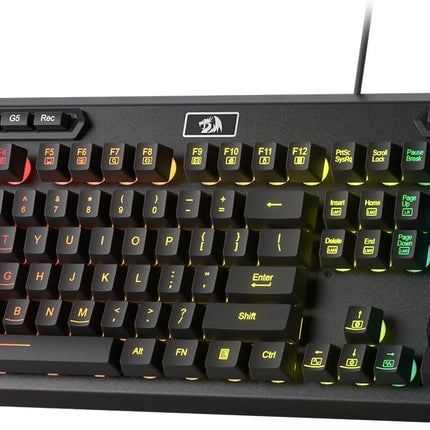 Redragon K513 RGB Membrane Gaming Keyboard, Standard 104 Keys Linear Mechanical-Feel Keyboard w/ 5 Extra On-Board Macro G Keys, Dedicated Media Control, Solid Metal Top Case