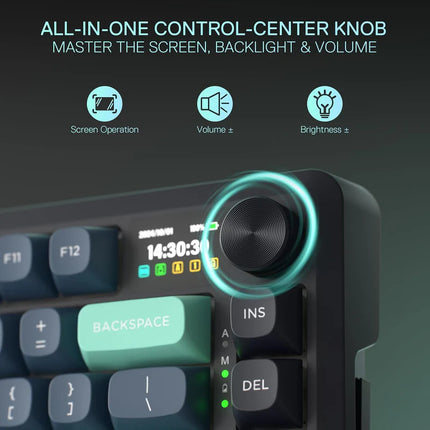 Redragon K724 PRO Wireless Gasket Gaming Keyboard w/Hype Screen & Knob, 81-Key Mechanical Keyboard, Easy-Control 1.14’’ TFT Info Display, 5-Layer Noise Dampening, Custom Linear Switch, Dark Jade Color - Redragon Jordan