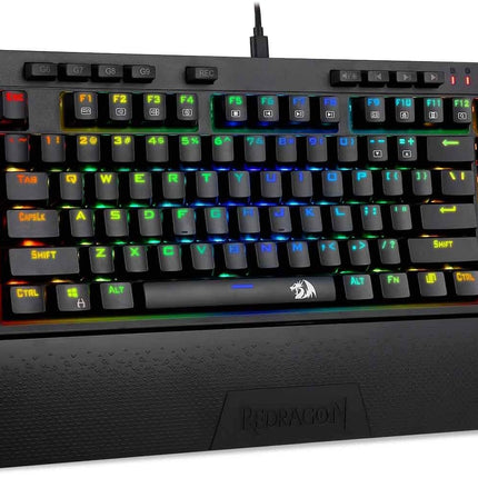 Redragon K588 RGB Backlit Mechanical Gaming Keyboard with Programmable Keys Macro Recording Blue Switches Compact Tenkeyless Design with Detachable Palm Rest & USB-C USB for Windows PC