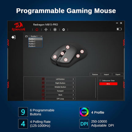 Redragon 3-Mode Wireless Gaming Mouse M815PRO