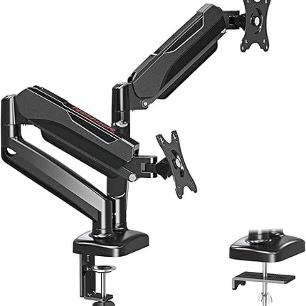Redragon GMK915 Dual Monitor Mount Stand - Gas Spring Adjustable Arms with VESA 75/100mm, 13-32 Inch Screen Compatibility, C Clamp & Grommet Base, Cable Management, 17.6lbs Load Capacity