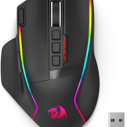 Redragon M915WL Wireless Gaming Mouse, Ergonomic Mouse 16000 DPI with Rapid Fire Key, 9 Macro Buttons, 170-Hour Durable Power Capacity and RGB Backlight Wired/Wireless Mouse for Laptop/Mac/PC