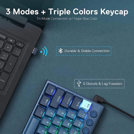 Redragon K632 Blue PRO 60% 3-Mode Connection RGB Mechanical Ultra-Thin Low Profile w/No-Lag Connection Dedicated Media Control - Red Switch