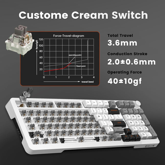 Redragon K688 GWL Wireless Mechanical Keyboard, 3 Mode Gasket Mounted RGB Gaming Keyboard with Volume Knob, Pre-Lubed Linear Switches, MDA-Profile, 98 Keys Hot Swappable Creamy Keyboard for Pc/Tablet/Xbox Blue