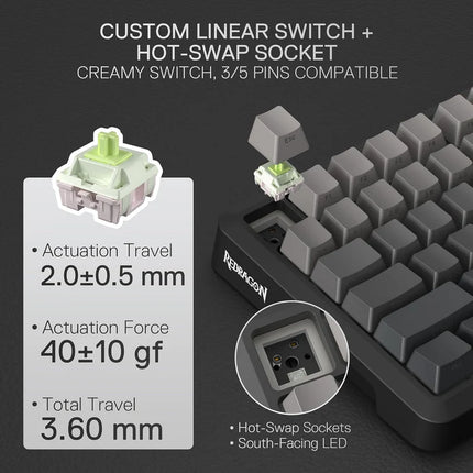 Redragon K724 PRO Wireless Gasket Gaming Keyboard w/Hype 1.14’’ TFT Screen & Knob, 81-Key 75% Mechanical Keyboard, 5-Layer Noise Dampening, Hot-Swap South-Facing RGB Socket, Gradient PBT Keycaps - Redragon Jordan