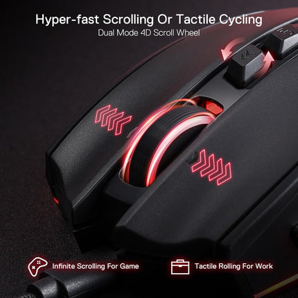 Redragon M813 RGB Wired Gaming Mouse with 4D Dual Mode Scroll Wheel, Ergonomic Optical Mouse with Max 16000 DPI, 3333 High Precision Sensor, 7 Macro Keys, Software Supported