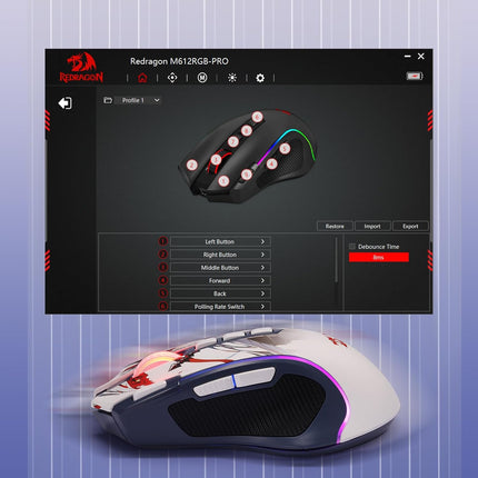 Redragon M612AK PRO RGB Anime Gaming Mouse, 8000 DPI Wired/Wireless Optical Mouse with 9 Programmable Buttons & 7 Backlit Modes, BT & 2.4G Wireless, Software Supports DIY Keybinds Rapid Fire Button - Redragon Jordan