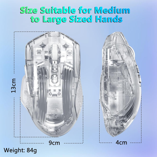 Redragon Wired Gaming Mouse, 24,000 DPI, 7 Programmable Button, 2 Side Buttons, 8 RGB LED Backlit Mode, Clear Transparent Shell, Light up Gamer Mice, Soft Cable for PC/Mac/Xbox, White - Redragon Jordan