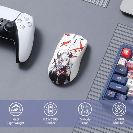 Redragon M916AK PRO 3-Mode Anime Gaming Mouse, 42G Ultra-Light 26K DPI Gaming Mouse w/Ergonomic Natural Grip Build, Full Programmable Buttons, Software Supports DIY Keybinds & DPI