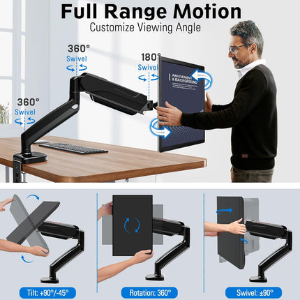 Redragon GMK914 Single Monitor Mount Stand - Gas Spring Adjustable Arms with VESA 75/100mm, 13-32 Inch Screen Compatibility, C Clamp & Grommet Base, Cable Management, 17.6lbs Load Capacity