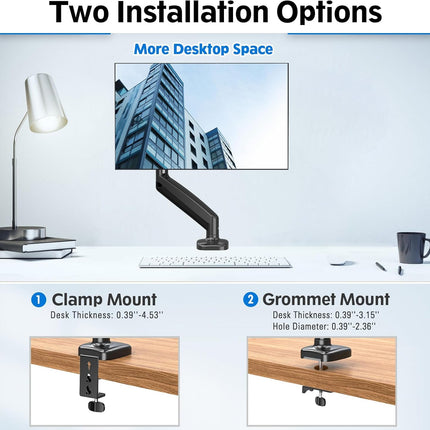 Redragon GMK914 Single Monitor Mount Stand - Gas Spring Adjustable Arms with VESA 75/100mm, 13-32 Inch Screen Compatibility, C Clamp & Grommet Base, Cable Management, 17.6lbs Load Capacity
