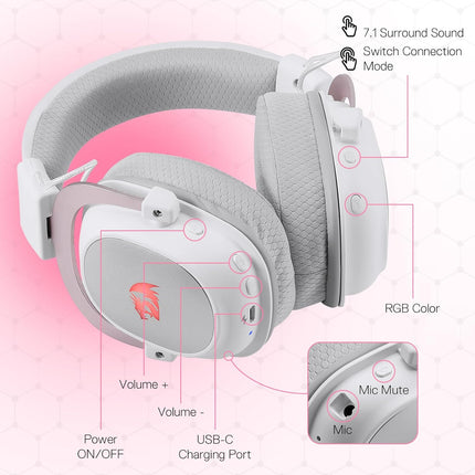 Redragon H510 PRO 3-Mode RGB Gaming Headset - 7.1 Surround Sound - 53MM Audio Drivers in Memory Foam Ear Pads w/Durable Fabric Cover- Multi Platforms Headphone - USB Powered for PC/PS4/NS