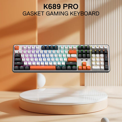 Redragon K689 PRO Wireless Gasket RGB Gaming Keyboard, 104 Keys + Extra 4 Hotkeys Mechanical Keyboard w/Upgraded Hot-swappable Socket, 3-Layer Noise Dampening, Round PBT Keycaps, Custom Linear Switch