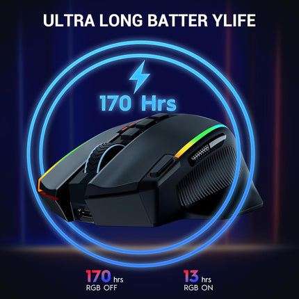 Redragon M915WL Wireless Gaming Mouse, Ergonomic Mouse 16000 DPI with Rapid Fire Key, 9 Macro Buttons, 170-Hour Durable Power Capacity and RGB Backlight Wired/Wireless Mouse for Laptop/Mac/PC