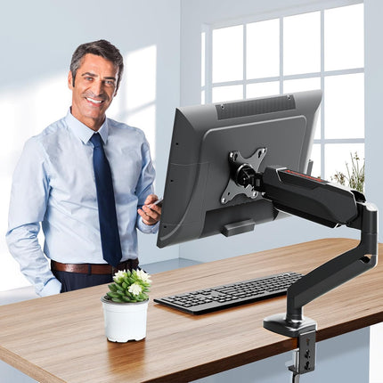 Redragon GMK914 Single Monitor Mount Stand - Gas Spring Adjustable Arms with VESA 75/100mm, 13-32 Inch Screen Compatibility, C Clamp & Grommet Base, Cable Management, 17.6lbs Load Capacity