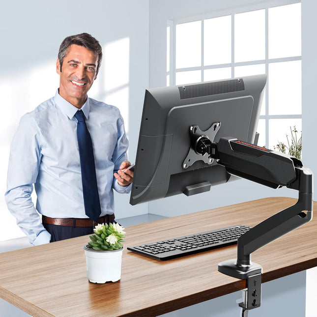 Redragon GMK914 Single Monitor Mount Stand - Gas Spring Adjustable Arms with VESA 75/100mm, 13-32 Inch Screen Compatibility, C Clamp & Grommet Base, Cable Management, 17.6lbs Load Capacity