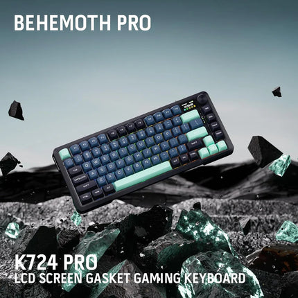 Redragon K724 PRO Wireless Gasket Gaming Keyboard w/Hype Screen & Knob, 81-Key Mechanical Keyboard, Easy-Control 1.14’’ TFT Info Display, 5-Layer Noise Dampening, Custom Linear Switch, Dark Jade Color - Redragon Jordan