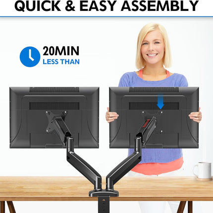 Redragon GMK915 Dual Monitor Mount Stand - Gas Spring Adjustable Arms with VESA 75/100mm, 13-32 Inch Screen Compatibility, C Clamp & Grommet Base, Cable Management, 17.6lbs Load Capacity