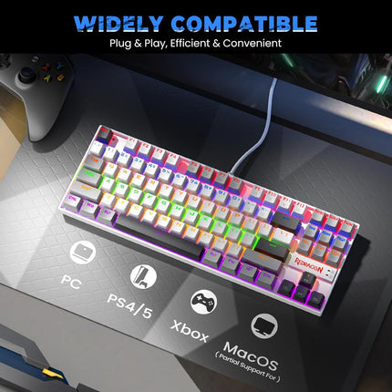 Redragon K552 Mechanical Gaming Keyboard, 87-Key Compact, LED Gaming Keyboard with Red Switches, Anti-Ghosting, Metal Frame for PC Gaming & Typing, Beginner-Friendly (Neo Nocturne)