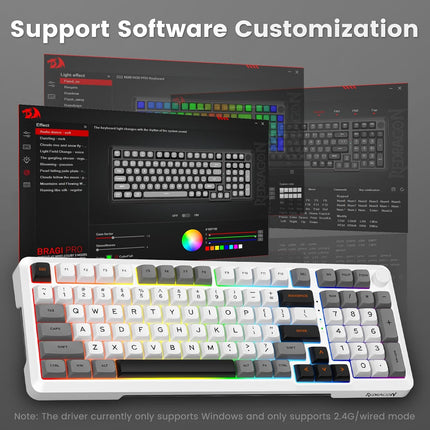 Redragon K688 GWL Wireless Mechanical Keyboard, 3 Mode Gasket Mounted RGB Gaming Keyboard with Volume Knob, Pre-Lubed Linear Switches, MDA-Profile, 98 Keys Hot Swappable Creamy Keyboard for Pc/Tablet/Xbox Blue
