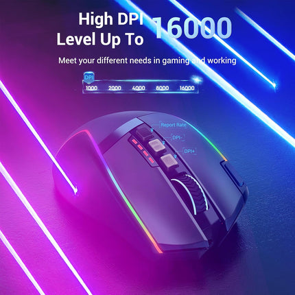 Redragon M915WL Wireless Gaming Mouse, Ergonomic Mouse 16000 DPI with Rapid Fire Key, 9 Macro Buttons, 170-Hour Durable Power Capacity and RGB Backlight Wired/Wireless Mouse for Laptop/Mac/PC