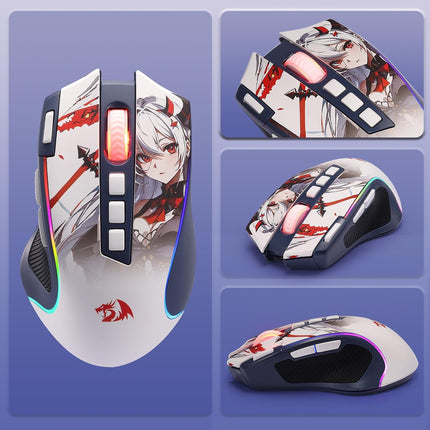 Redragon M612AK PRO RGB Anime Gaming Mouse, 8000 DPI Wired/Wireless Optical Mouse with 9 Programmable Buttons & 7 Backlit Modes, BT & 2.4G Wireless, Software Supports DIY Keybinds Rapid Fire Button - Redragon Jordan