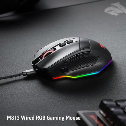 Redragon M813 RGB Wired Gaming Mouse with 4D Dual Mode Scroll Wheel, Ergonomic Optical Mouse with Max 16000 DPI, 3333 High Precision Sensor, 7 Macro Keys, Software Supported