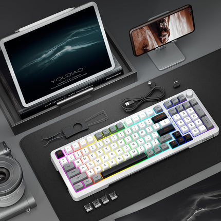 Redragon K688 GWL Wireless Mechanical Keyboard, 3 Mode Gasket Mounted RGB Gaming Keyboard with Volume Knob, Pre-Lubed Linear Switches, MDA-Profile, 98 Keys Hot Swappable Creamy Keyboard for Pc/Tablet/Xbox Blue