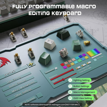 Redragon K708 Pro Wireless Mechanical Gaming Keyboard - Gasket-Mounted RGB Backlit, 81 Customizable Keys, 3-Mode (2.4G/Bluetooth/USB), Hot-Swap Pre-Lubed Switches, Screen & Control Knob - White Green - Redragon Jordan