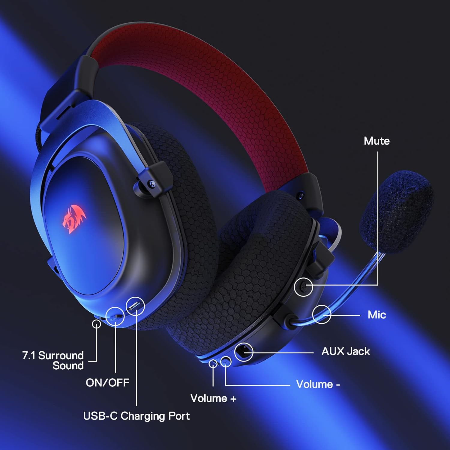 Redragon H510 PRO RGB-gaming-headset met 3 modi, 7.1 surround sound, 53 mm audio-drivers in traagschuim oorkussens met stoffen bekleding, hoofdtelefoon voor meerdere platforms, stroomvoorziening via Redragon H510 PRO RGB-gaming-headset met 3 modi, 7.1 surround sound, 53 mm audio-drivers in traagschuim oorkussens met stoffen bekleding, hoofdtelefoon voor meerdere platforms, stroomvoorziening via