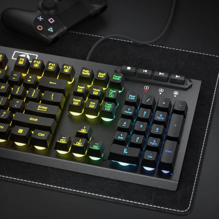 Redragon K513 RGB Membrane Gaming Keyboard, Standard 104 Keys Linear Mechanical-Feel Keyboard w/ 5 Extra On-Board Macro G Keys, Dedicated Media Control, Solid Metal Top Case