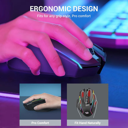 Redragon M915WL Wireless Gaming Mouse, Ergonomic Mouse 16000 DPI with Rapid Fire Key, 9 Macro Buttons, 170-Hour Durable Power Capacity and RGB Backlight Wired/Wireless Mouse for Laptop/Mac/PC