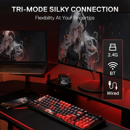Redragon K719 PRO Wireless Gasket Gaming Keyboard w/Hype Screen & Knob, 95 Keys Mechanical Keyboard, Easy-Control 1.14’’ TFT Info Display, 5-Layer Noise Dampening, Custom Linear Switch, Anime Edition - Redragon Jordan