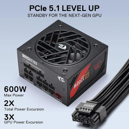 Redragon RGMS-1200W PRO 80+ Gold 1200 Watt Power Supply w/Upgraded ATX 3.1 & PCIe 5.1 Fully Modular, Compact 150mm Size, Smart ECO Low Noise Fan, 100% Japanese Capacitors, Full Mod Cables - Redragon Jordan