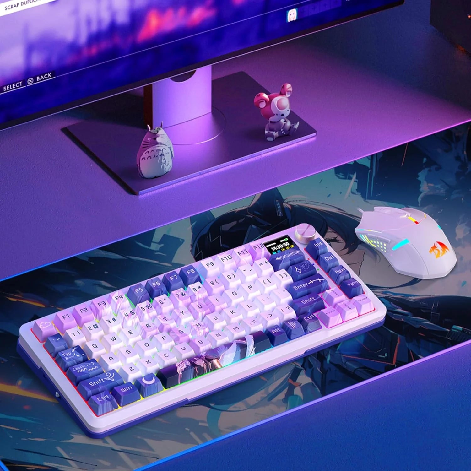 Redragon Wireless Mechanical Keyboard, Gasket RGB Gaming Keyboard with 81 Programmable Custom Keys, 3-Modes Anime Wireless Keyboard with Hot-Swap Pre-Lubed Leopard L Switch, Screen & Knob, K708AK