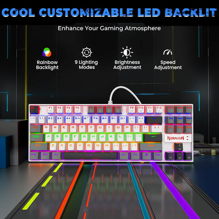 Redragon K552 Mechanical Gaming Keyboard, 87-Key Compact, LED Gaming Keyboard with Red Switches, Anti-Ghosting, Metal Frame for PC Gaming & Typing, Beginner-Friendly (Neo Nocturne)
