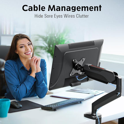 Redragon GMK914 Single Monitor Mount Stand - Gas Spring Adjustable Arms with VESA 75/100mm, 13-32 Inch Screen Compatibility, C Clamp & Grommet Base, Cable Management, 17.6lbs Load Capacity