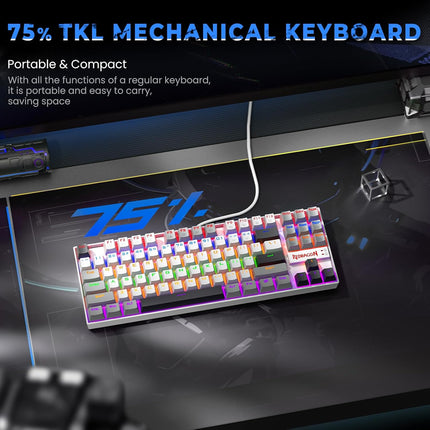 Redragon K552 Mechanical Gaming Keyboard, 87-Key Compact, LED Gaming Keyboard with Red Switches, Anti-Ghosting, Metal Frame for PC Gaming & Typing, Beginner-Friendly (Neo Nocturne)