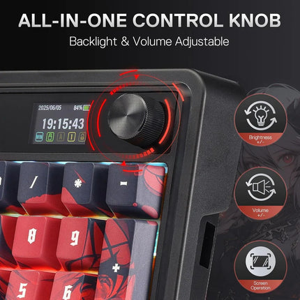 Redragon K719 PRO Wireless Gasket Gaming Keyboard w/Hype Screen & Knob, 95 Keys Mechanical Keyboard, Easy-Control 1.14’’ TFT Info Display, 5-Layer Noise Dampening, Custom Linear Switch, Anime Edition - Redragon Jordan