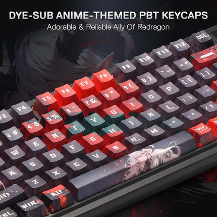Redragon K719 PRO Wireless Gasket Gaming Keyboard w/Hype Screen & Knob, 95 Keys Mechanical Keyboard, Easy-Control 1.14’’ TFT Info Display, 5-Layer Noise Dampening, Custom Linear Switch, Anime Edition - Redragon Jordan